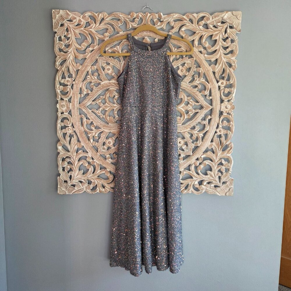 Xtraordinary Girls Halter neck full length formal gown Lurex knit sequins 12